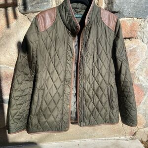 Ralph Lauren Olive Green Quilted Jacket with Brown Accents